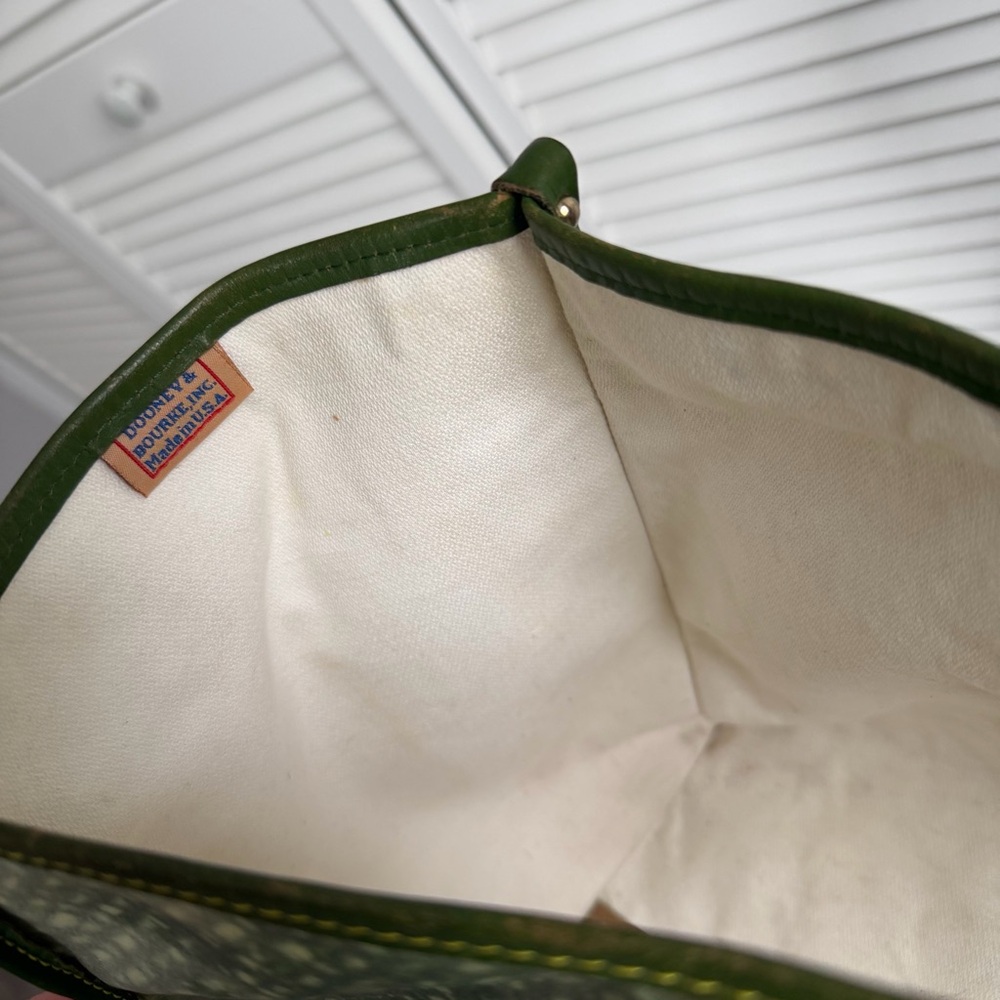 Vintage Dooney & Bourke XL Tote Bag Green Leather Canvas Large Shopper - Picture 14 of 16